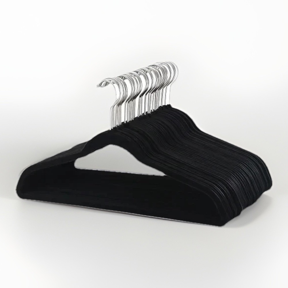 50 Pack Flocked Hangers Closet Space Saving Sturdy Non Slip Slim Design Black - Picture 9 of 13